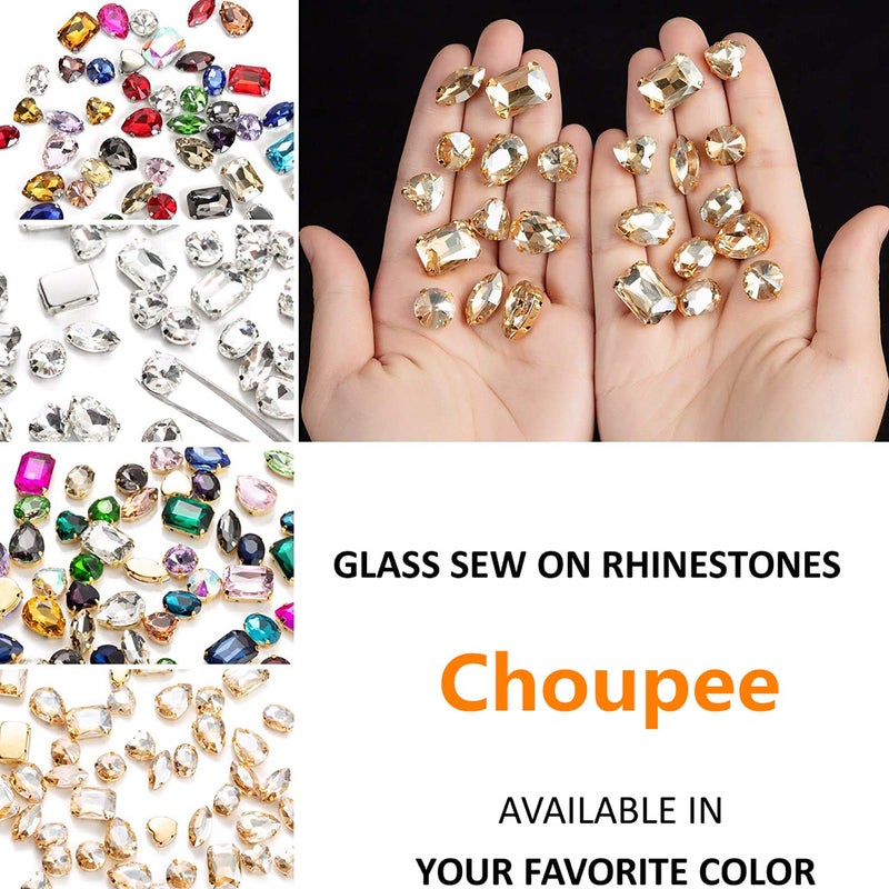 Choupee 48PCS Mixed Shapes Flatback Sew On Glass Rhinestone Sewing Claw Rhinestone for Craft, Clothes, Garments, Dress, Earring, Belt and Shoes (Champagne, Gold Claw) - Image 4